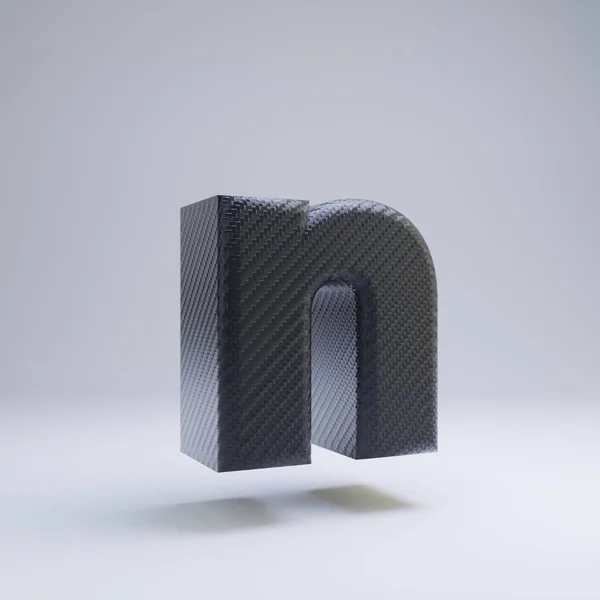 Włókno węglowe 3D litera N małe. Czarna czcionka węglowa na białym tle. — Zdjęcie stockowe