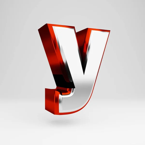 Metal 3d letter Y lowercase. Metallic red and white font isolated on white background. — Stock Photo, Image