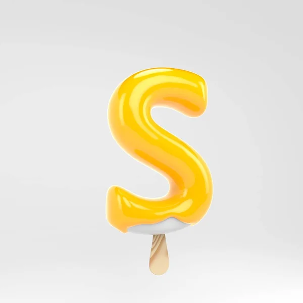 아이스크림 문자 S 어퍼 케이스. 노란색 아이스캔디 알파벳입니다. 흰색 배경에 격리 된 3d 렌더링 디저트 문자. — 스톡 사진