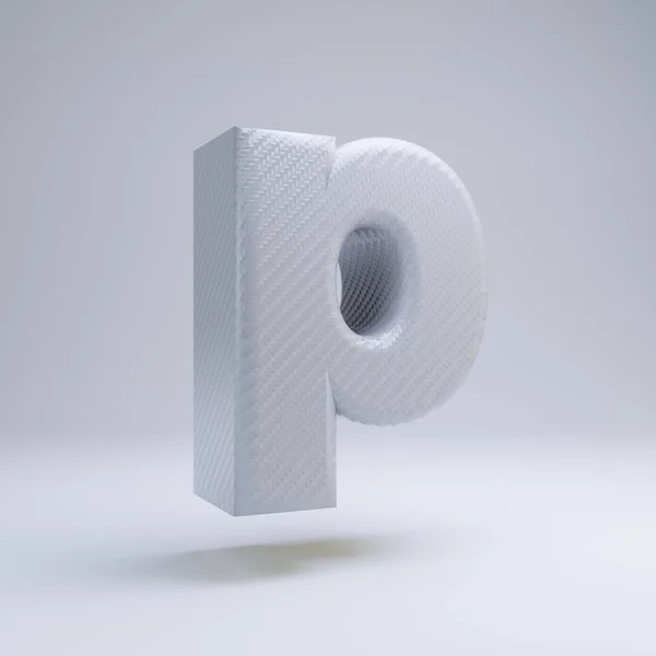 Carbon Fiber 3D letter P kleine letters. Wit Carbon lettertype geïsoleerd op witte achtergrond. — Stockfoto