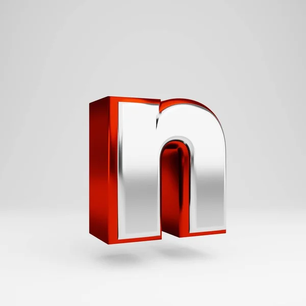 Metalen 3D letter N kleine letters. Metallic rood en wit lettertype geïsoleerd op witte achtergrond. — Stockfoto