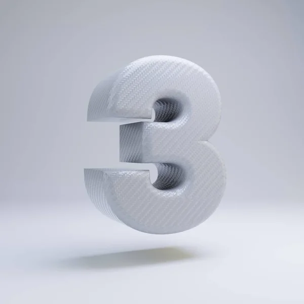 Koolstofvezel 3D-nummer 3. Wit Carbon lettertype geïsoleerd op witte achtergrond. — Stockfoto