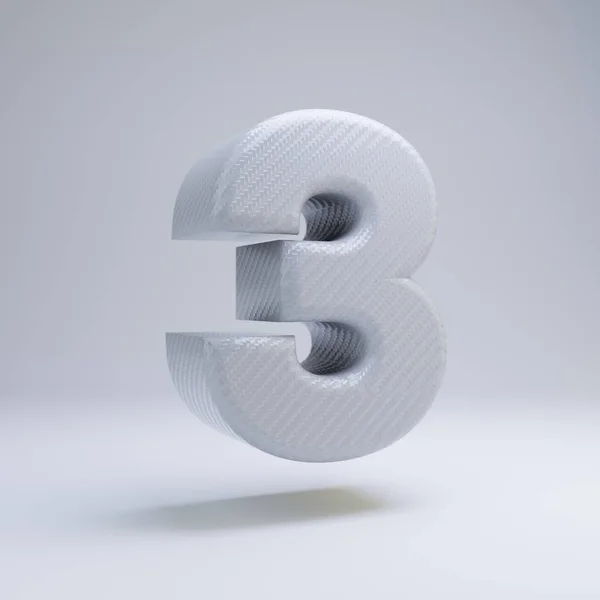 Fibre de carbone 3d numéro 3. Fonte carbone blanche isolée sur fond blanc . — Photo