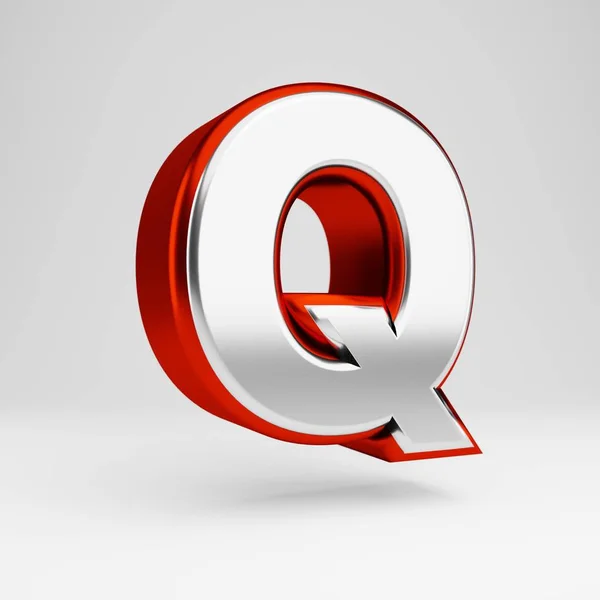 メタル 3D 文字 Q 大文字。白い背景に分離されたメタリックな赤と白のフォント. — ストック写真