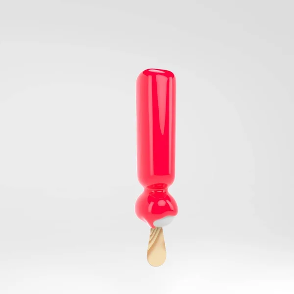 Symbol wykrzyknik lodów. Różowy alfabet Popsicle. 3D renderowane deser napis na białym tle. — Zdjęcie stockowe