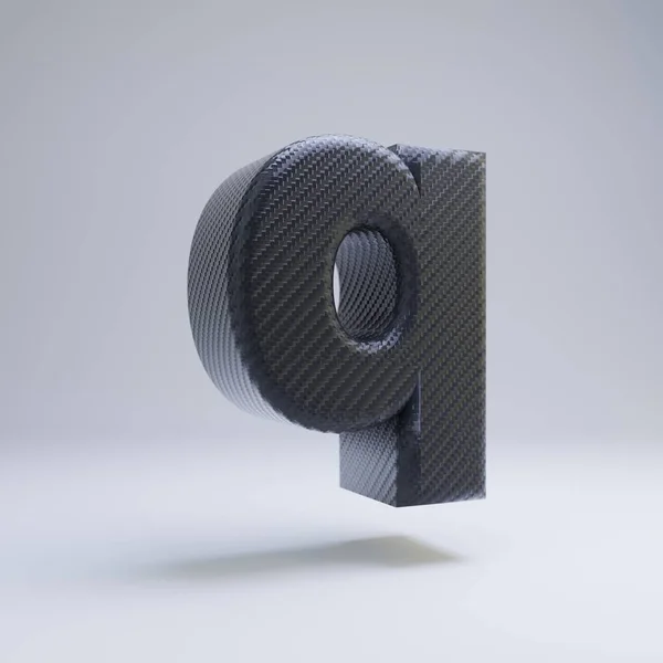 Fibra de carbono 3d letra Q minúscula. Fonte Black carbon isolada no fundo branco . — Fotografia de Stock