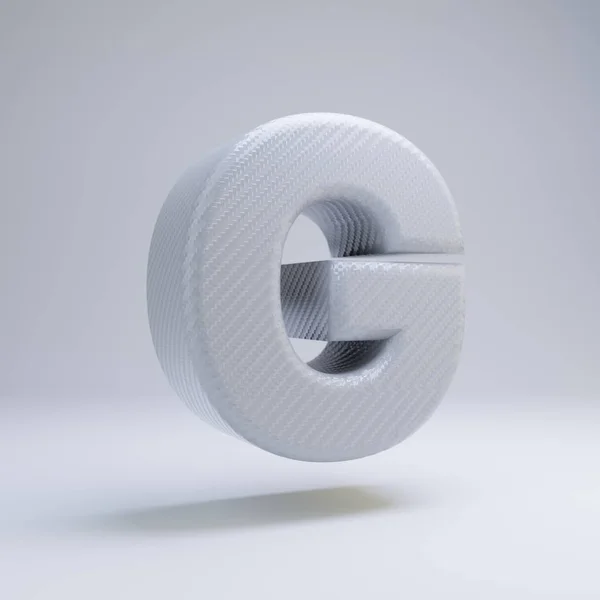 碳纤维 3d 字母 G 大写。白色背景上隔离的白色碳字体. — 图库照片
