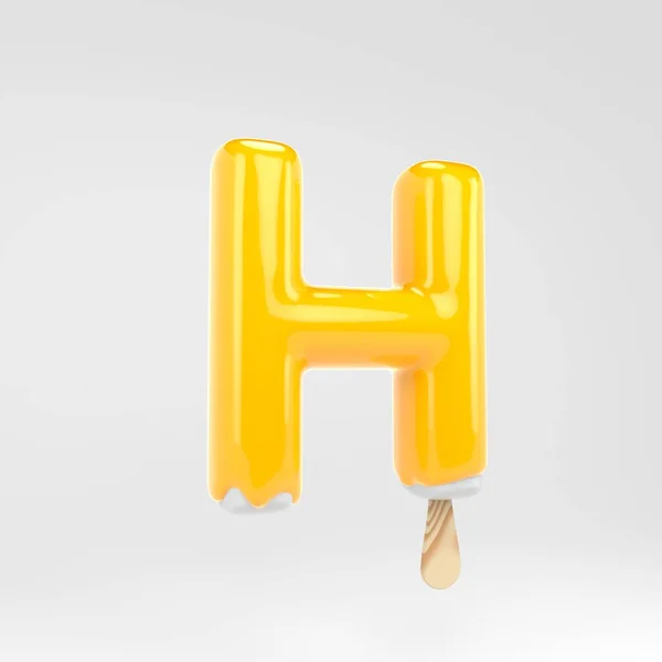 Ice Cream letter H hoofdletters. Gele popsicle alfabet. 3D gerenderde dessert belettering geïsoleerd op witte achtergrond. — Stockfoto