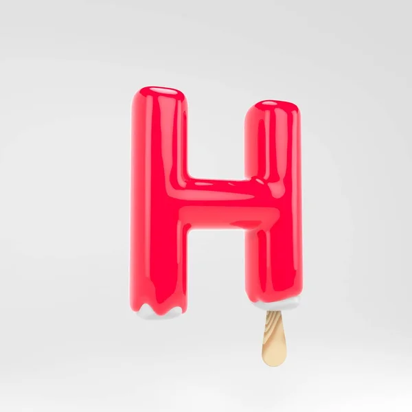 Glass bokstaven H versal. Rosa Popsicle alfabetet. 3D renderade dessert bokstäver isolerade på vit bakgrund. — Stockfoto