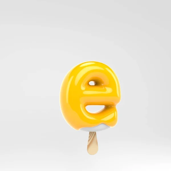 Ice cream letter E lowercase. Yellow popsicle alphabet. 3d rendered dessert lettering isolated on white background. — Stock Photo, Image