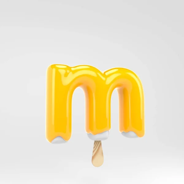 Crème glacée lettre M minuscule. Alphabet popsicle jaune. 3d rendu lettrage dessert isolé sur fond blanc . — Photo