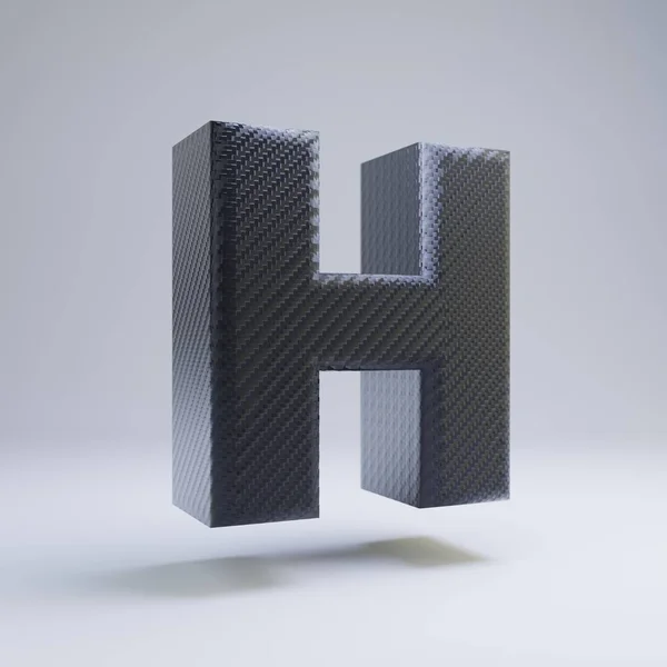 탄소 섬유 3D 문자 H 대문자. 흰색 배경에 격리된 검은색 카본 글꼴. — 스톡 사진