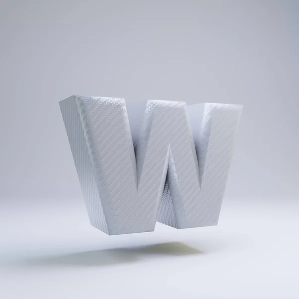 Koolstofvezel 3D letter W kleine letters. Wit Carbon lettertype geïsoleerd op witte achtergrond. — Stockfoto