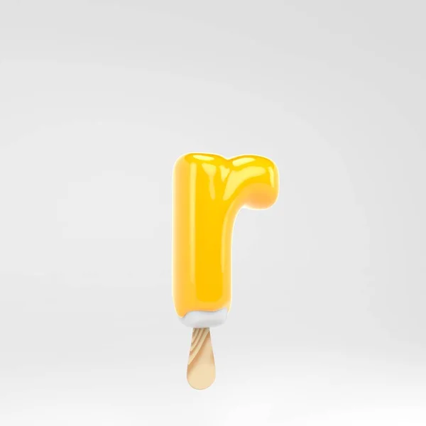 Ice cream letter R lowercase. Yellow popsicle alphabet. 3d rendered dessert lettering isolated on white background. — Stock Photo, Image