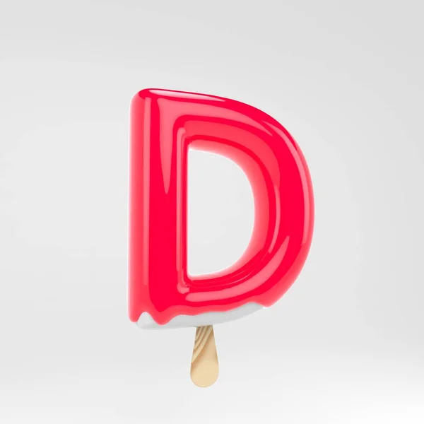 Eis Buchstabe d Großbuchstaben. rosa Eis am Stiel. 3D gerenderter Dessert-Schriftzug isoliert auf weißem Hintergrund. — Stockfoto