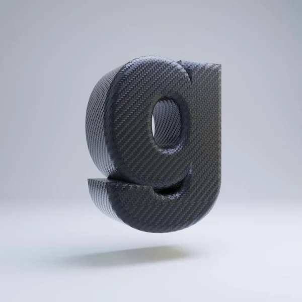 Włókno węglowe 3D litera G małe litery. Czarna czcionka węglowa na białym tle. — Zdjęcie stockowe