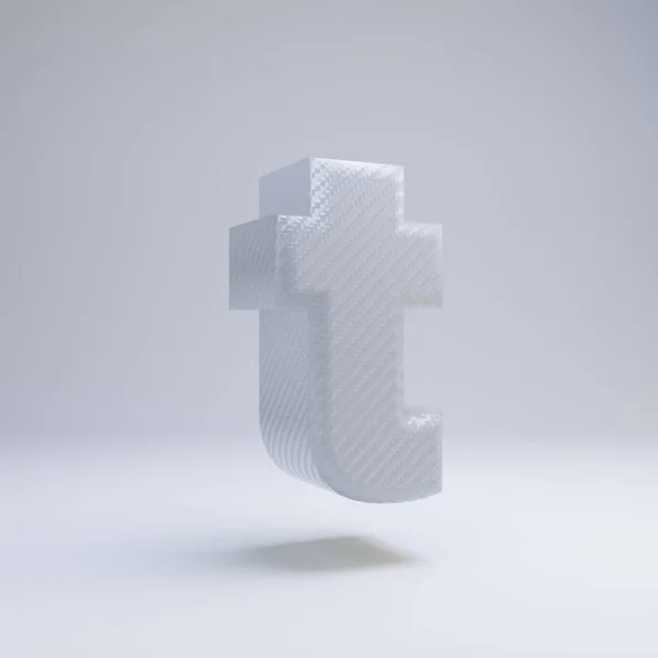 炭素繊維 3D 文字 T 小文字。白い背景に分離されたホワイトカーボンフォント. — ストック写真