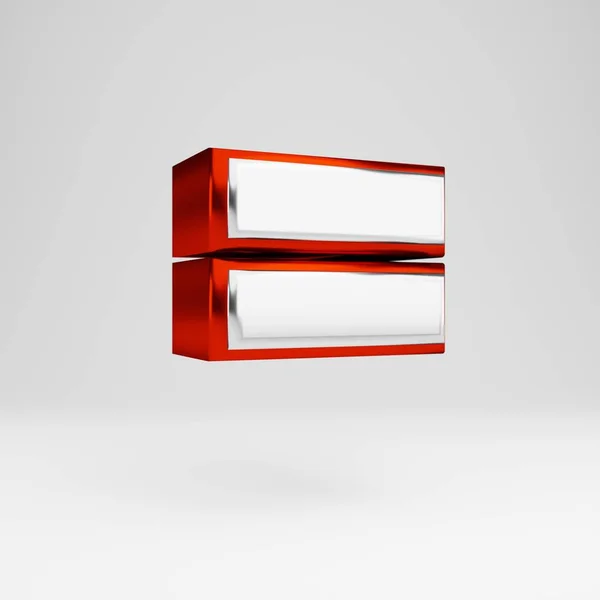 Metal 3D egyenlő szimbólum. Fémes vörös és fehér betűk izolált fehér alapon. — Stock Fotó
