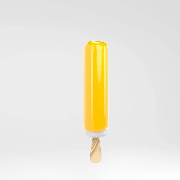 Zmrzlinový dopis I velká písmena. Žlutá, nanicá abeceda. 3D vykreslený dezert, izolovaný na bílém pozadí. — Stock fotografie