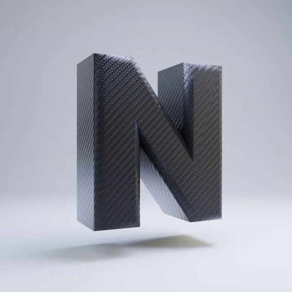 Carbon Fiber 3D letter N hoofdletters. Zwart Carbon lettertype geïsoleerd op witte achtergrond. — Stockfoto