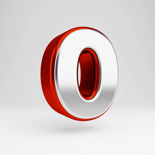 Metalowy numer 3D 0. Metaliczna czerwona i biała czcionka na białym tle. — Zdjęcie stockowe