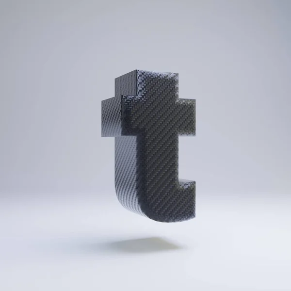 碳纤维 3d 字母 T 小写。白色背景上孤立的黑色碳字体. — 图库照片