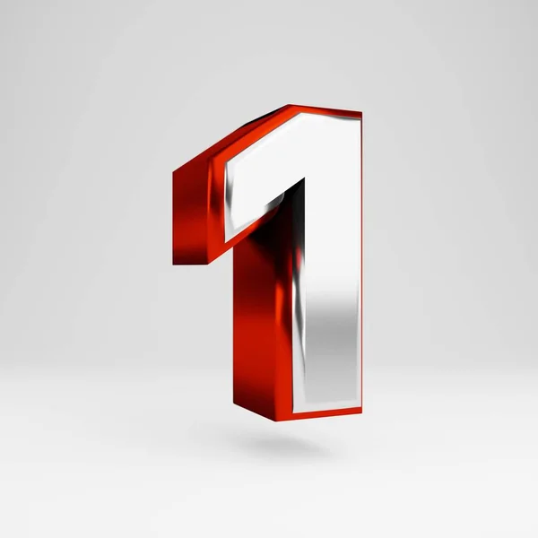 Metal 3d number 1. Metallic red and white font isolated on white background. — Stock Photo, Image