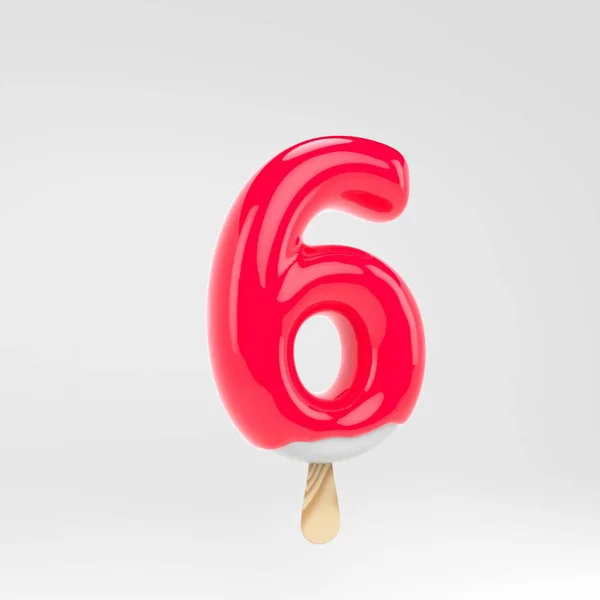 Lody numer 6. Różowy alfabet Popsicle. 3D renderowane deser napis na białym tle. — Zdjęcie stockowe