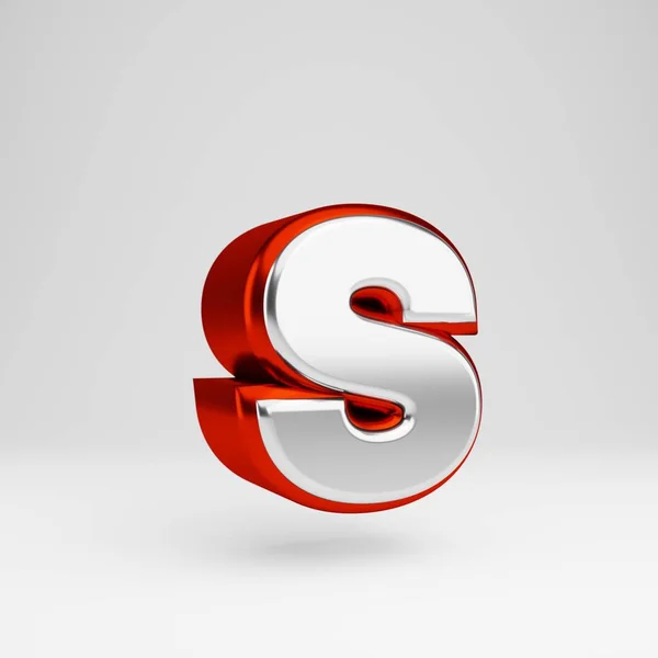 Metal 3D Letter S gemener. Metalliskt rött och vitt typsnitt isolerat på vit bakgrund. — Stockfoto