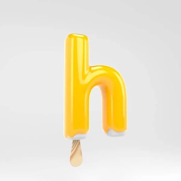 Ice Cream letter H kleine letter. Gele popsicle alfabet. 3D gerenderde dessert belettering geïsoleerd op witte achtergrond. — Stockfoto