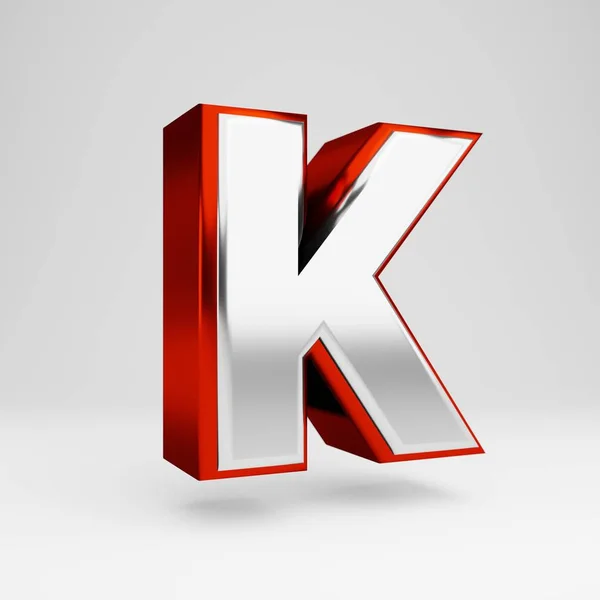 Metalen 3D letter K hoofdletters. Metallic rood en wit lettertype geïsoleerd op witte achtergrond. — Stockfoto