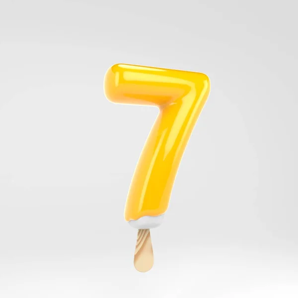 Lody numer 7. Żółty alfabet Popsicle. 3D renderowane deser napis na białym tle. — Zdjęcie stockowe