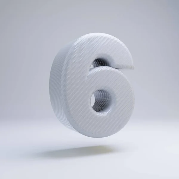 Fibre de carbone 3d numéro 6. Fonte carbone blanche isolée sur fond blanc . — Photo