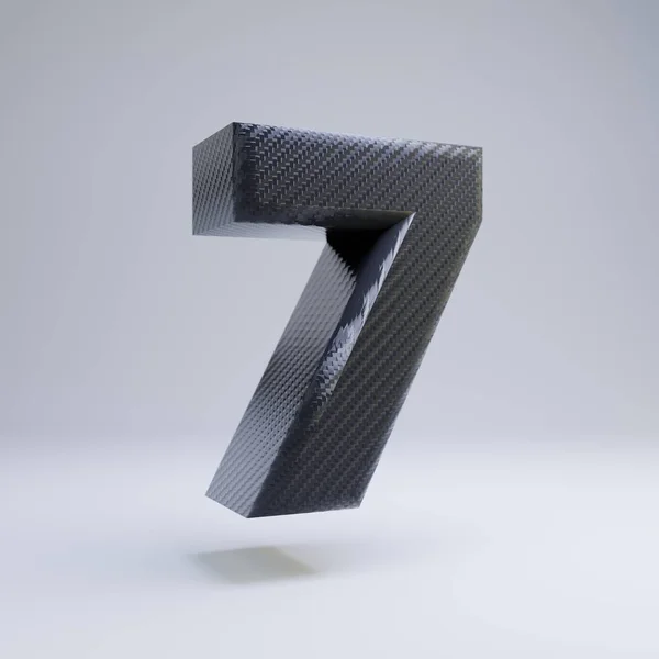Carbon fiber 3d number 7. Black carbon font isolated on white background. — Stock Photo, Image