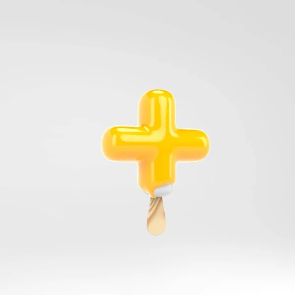 Мороженое плюс символ. Желтый алфавит эскимо. 3d оказали десерт буквы изолированы на белом фоне . — стоковое фото