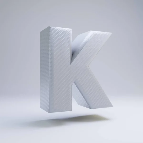 Prostorové vlákno s 3D písmenem K velké. Bílé uhlíkové písmo izolované na bílém pozadí. — Stock fotografie