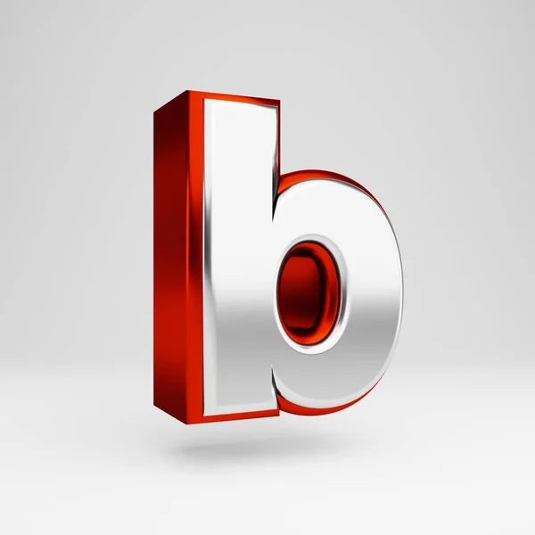 メタル 3D 文字 B 小文字。白い背景に分離されたメタリックな赤と白のフォント. — ストック写真
