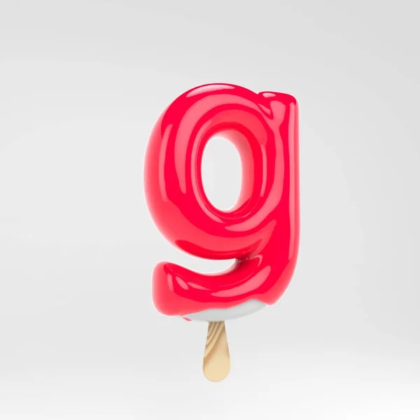 Ice cream letter G lowercase. Pink popsicle alphabet. 3d rendered dessert lettering isolated on white background. — Stock Photo, Image