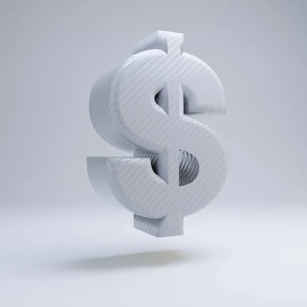 Kohlefaser 3D-Dollar-Symbol. weiße Kohleschrift isoliert auf weißem Hintergrund. — Stockfoto