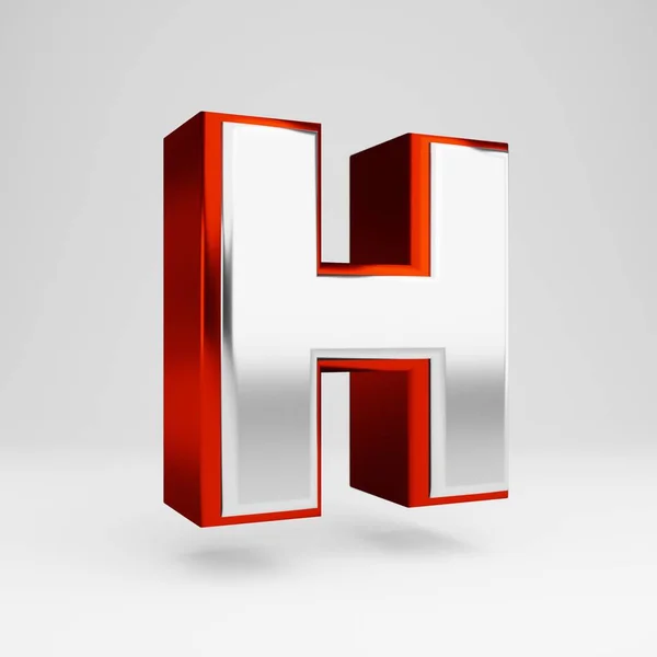 Metal 3d letter H uppercase. Metallic red and white font isolated on white background. — Stock Photo, Image