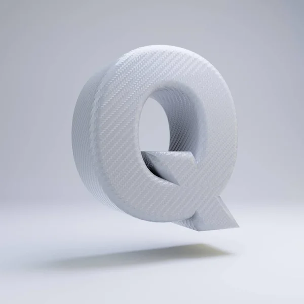 碳纤维 3d 字母 Q 大写。白色背景上隔离的白色碳字体. — 图库照片