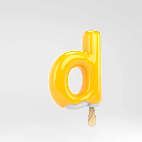Lodziarnia litera D małe. Żółty alfabet Popsicle. 3D renderowane deser napis na białym tle. — Zdjęcie stockowe