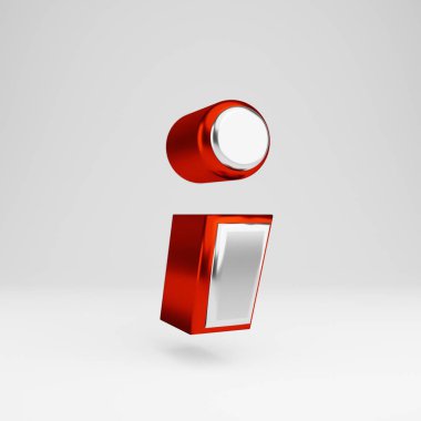 Metal 3d yarı kolon sembolü. Metalik kırmızı ve beyaz yazı tipi beyaz arka plan üzerinde izole.