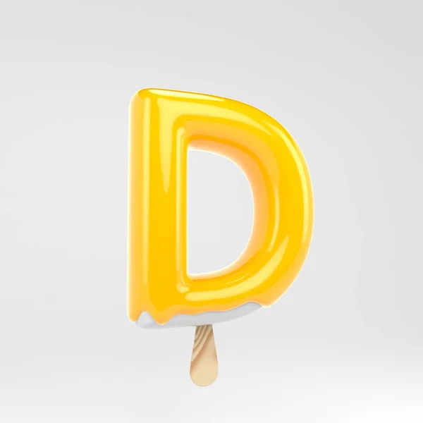 Ice Cream letter D hoofdletters. Gele popsicle alfabet. 3D gerenderde dessert belettering geïsoleerd op witte achtergrond. — Stockfoto