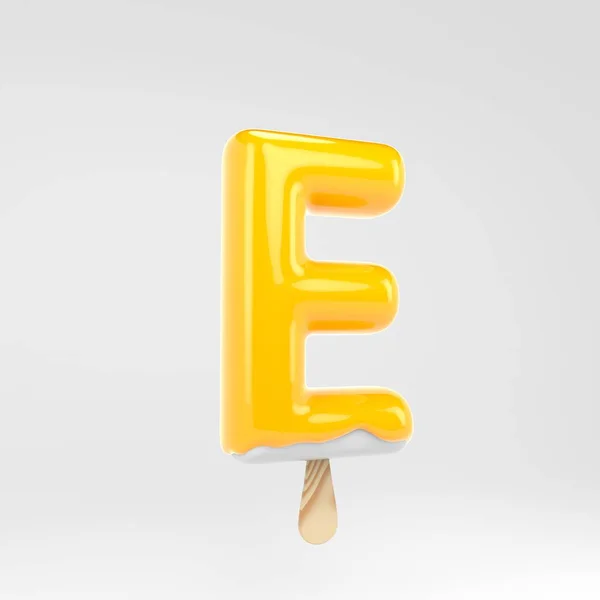 Ice Cream letter E hoofdletters. Gele popsicle alfabet. 3D gerenderde dessert belettering geïsoleerd op witte achtergrond. — Stockfoto