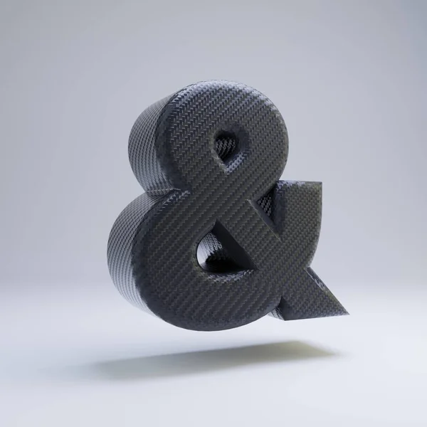 Simbolo in fibra di carbonio 3d ampersand. Carattere nero carbonio isolato su sfondo bianco . — Foto Stock