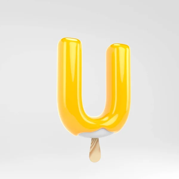 Ice Cream letter U hoofdletters. Gele popsicle alfabet. 3D gerenderde dessert belettering geïsoleerd op witte achtergrond. — Stockfoto