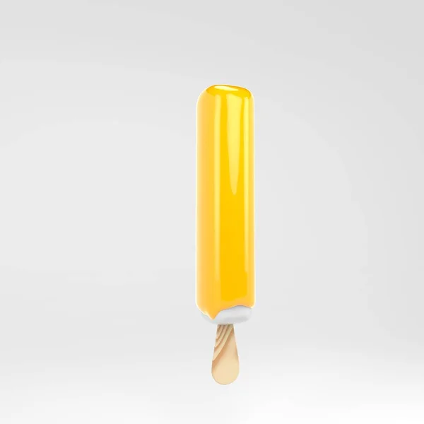 Letra de gelado L minúscula. Alfabeto de picolé amarelo. 3d renderizado sobremesa lettering isolado no fundo branco . — Fotografia de Stock