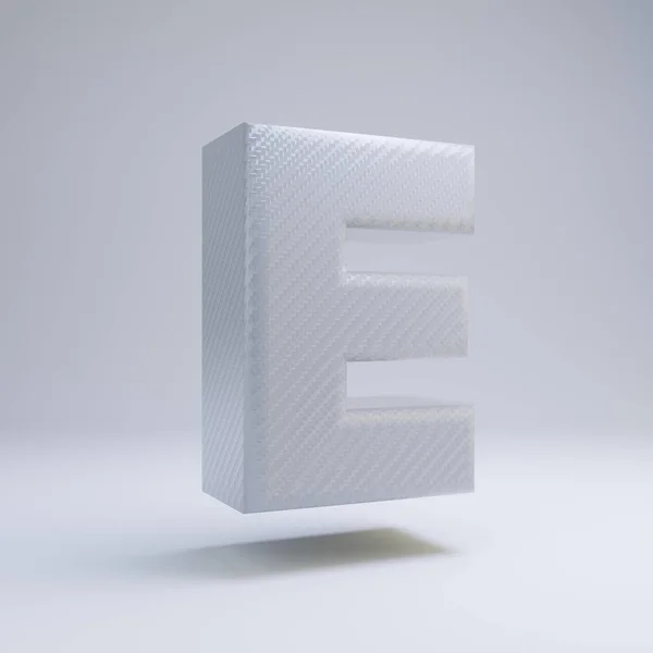 Szénszálas 3D-s Letter E nagybetűs. Fehér, fehér háttéren izolált szénbetűtípus. — Stock Fotó