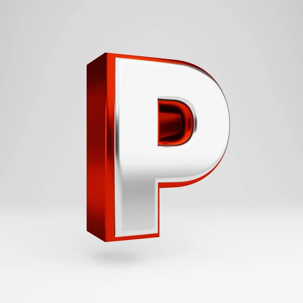 Metalen 3D letter P hoofdletters. Metallic rood en wit lettertype geïsoleerd op witte achtergrond. — Stockfoto